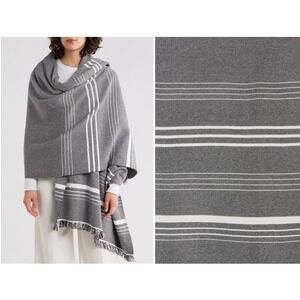Misook Striped Knit Wrap Women OS Black White Fringed